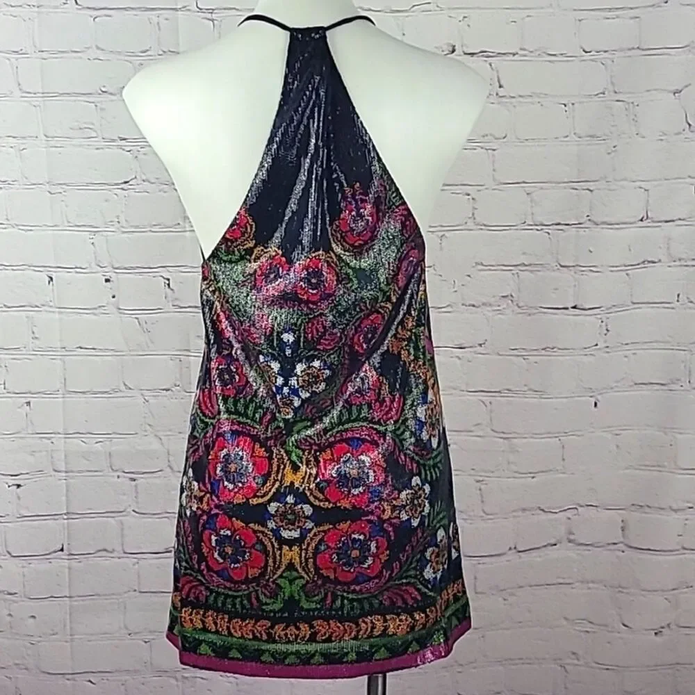Free People Tangier Floral Boho-chic Sequins Sleeveless Mini Dress. Size XS